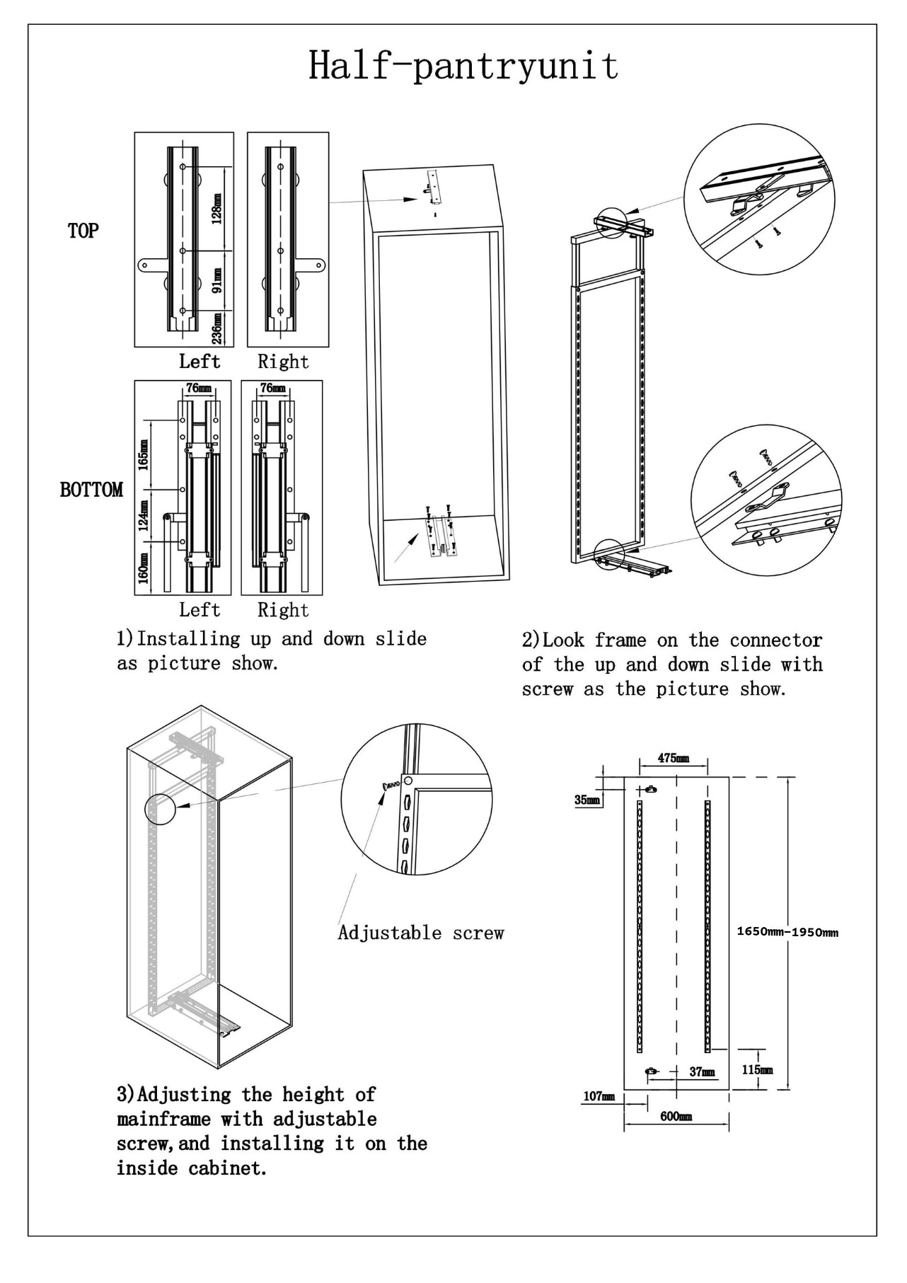 Newmatic BK7160 Tall Pull-Out Pantry Fixing Manual
