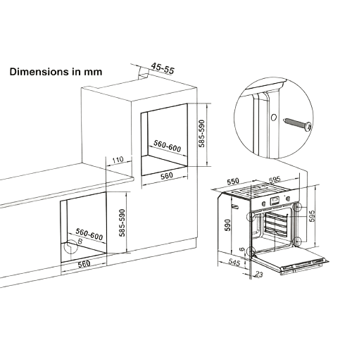 Newmatic FE633 Built-in Oven Dimensions