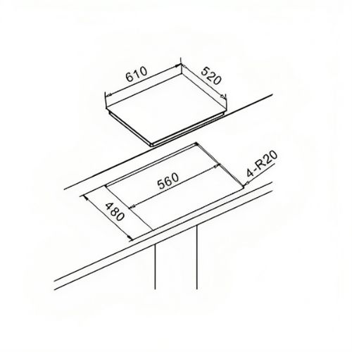 Newmatic PM631VSTGB Built-in Hob Dimensions