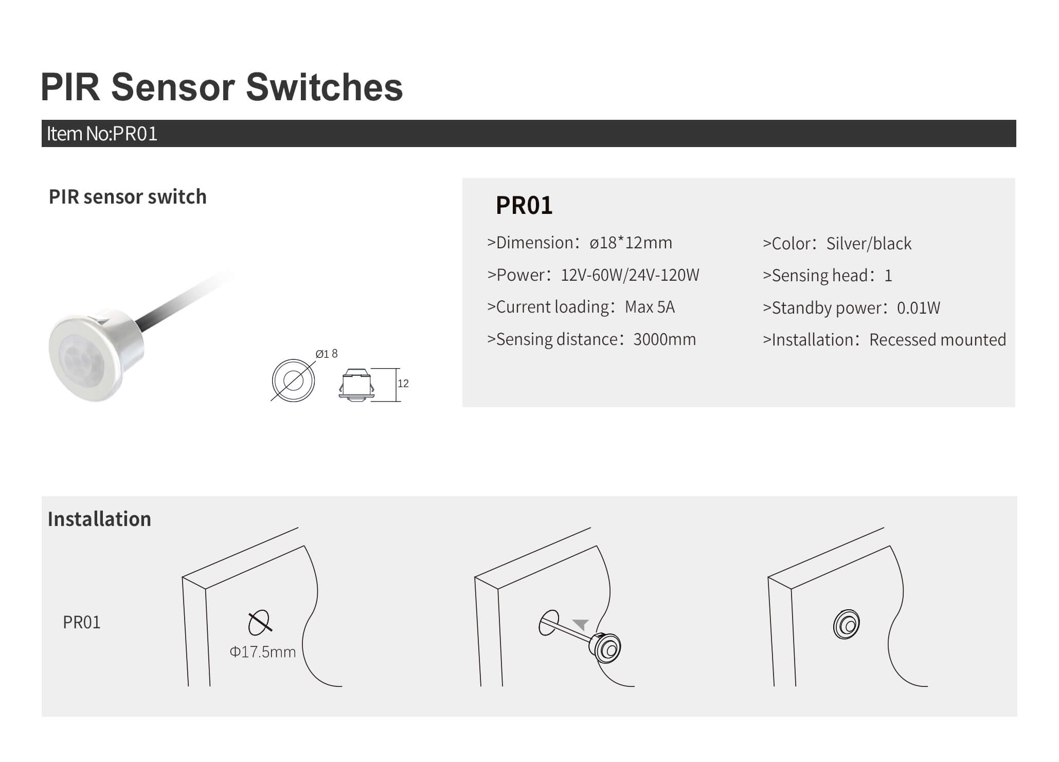 PR01 Motion Sensor for LED Lights Instructions Manual