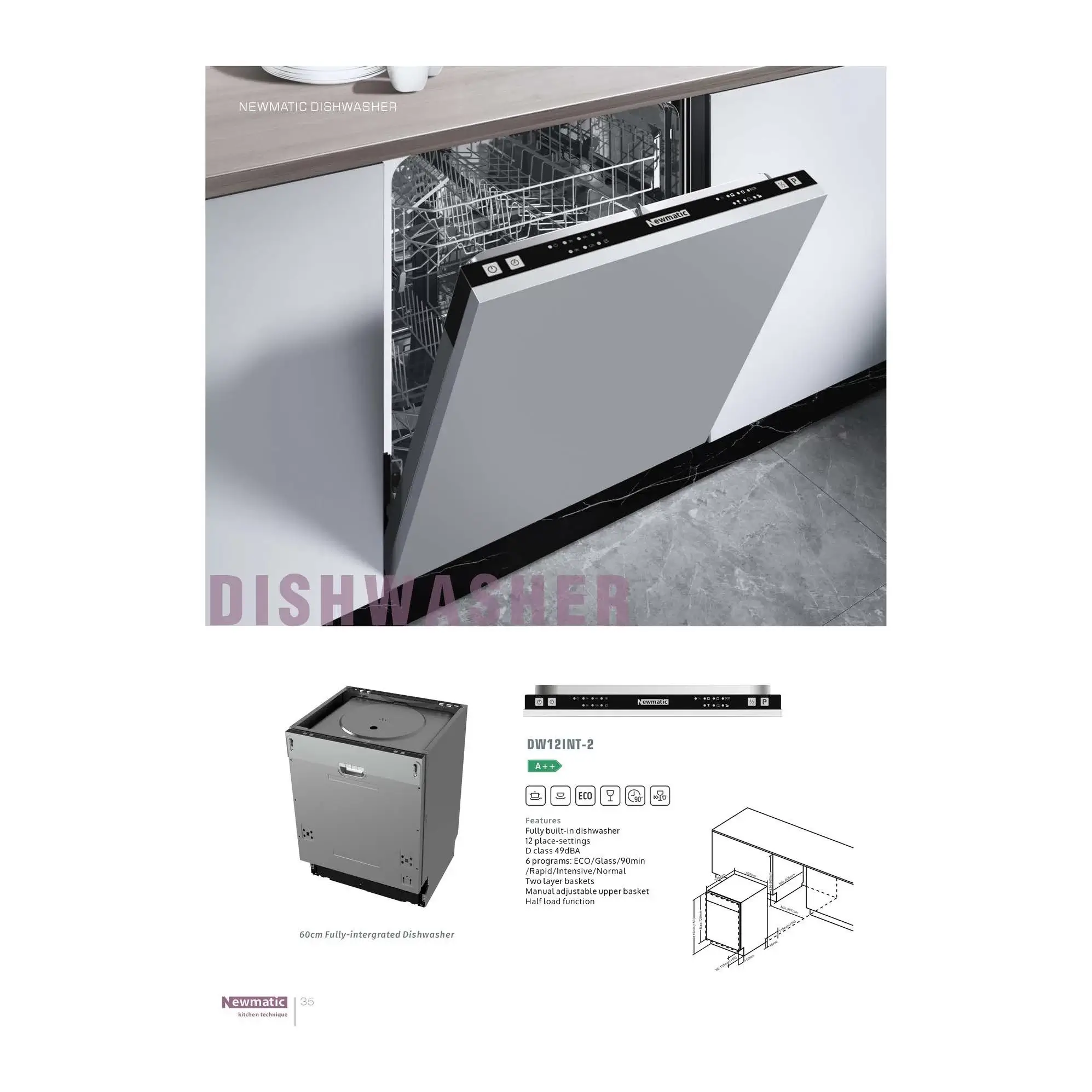Newmatic DW12INT-2 Fully-integrated Dishwasher