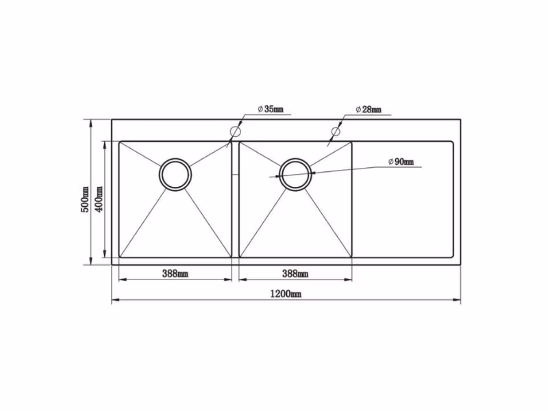 Newmatic Stainless Steel and Tempered Glass Kitchen Sink Double H120-PRO Dimensions